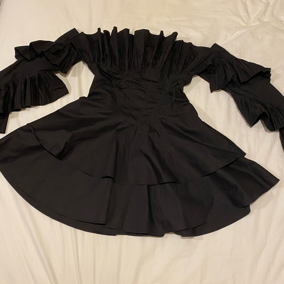 ASOS luxe pleated off shoulder cotton poplin skater dress - Picture 6 of 10